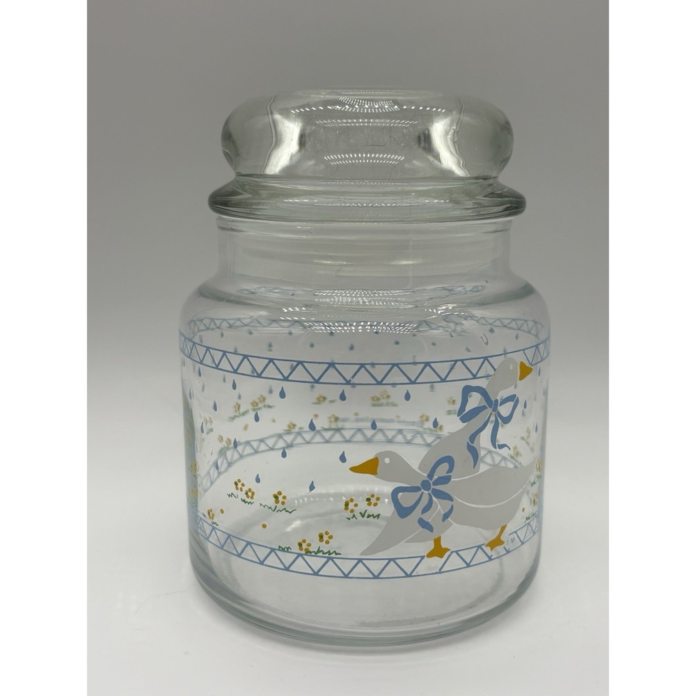 Anchor Hocking Blue Ribbon Goose Country  Cottagecore Jar Canister Small Vintage
